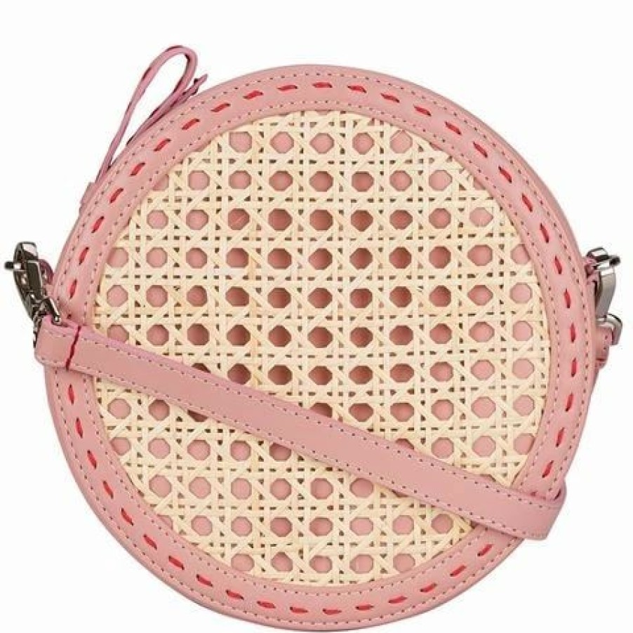 * | Mehry Mu Tambourine Crossbody Leather & Rattan Bag Pink