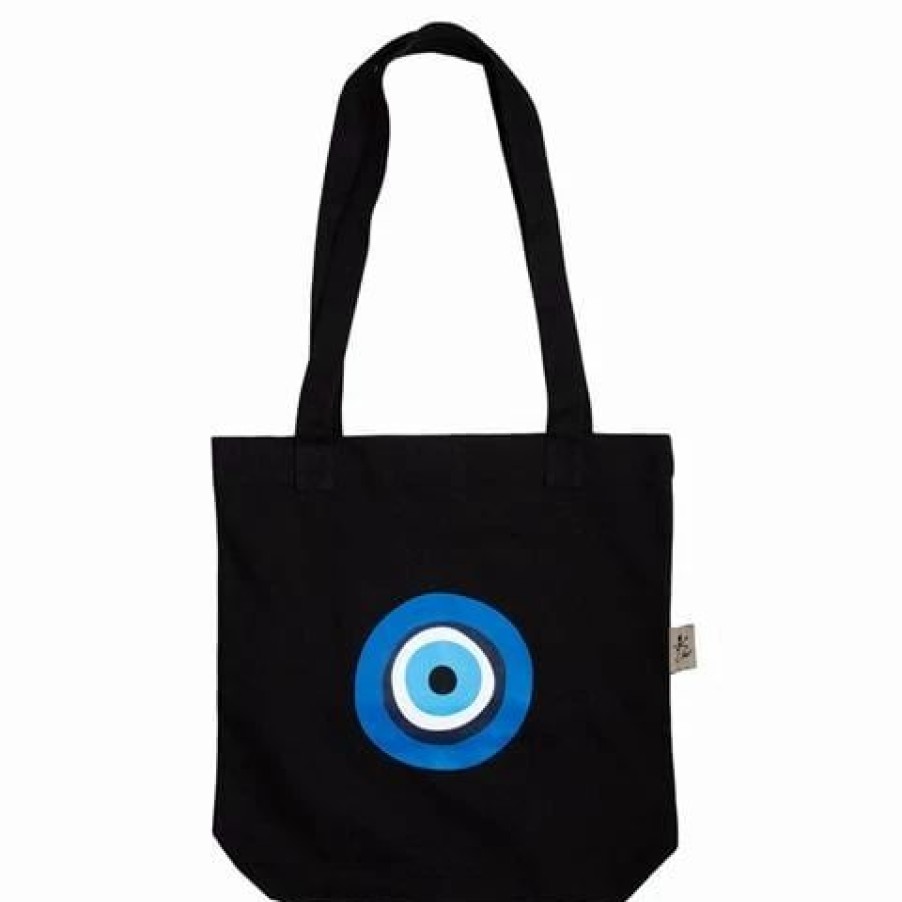 * | Mondano Greek Mati Fabric Tote Bag Black