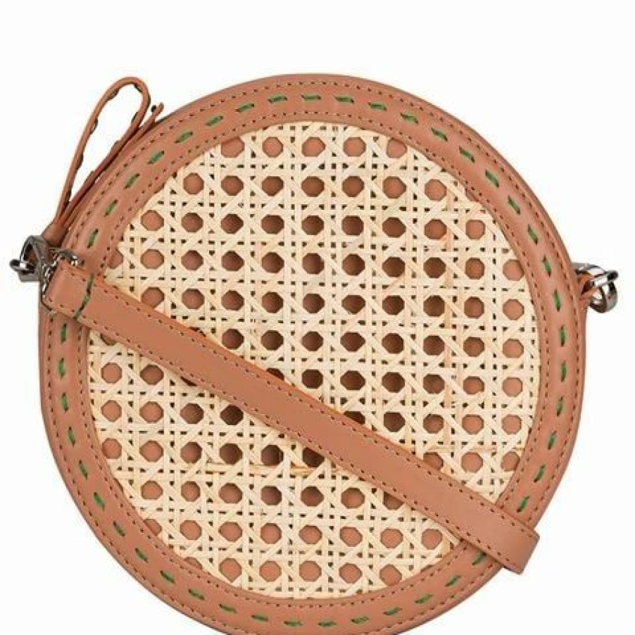 * | Mehry Mu Tambourine Crossbody Leather & Rattan Bag Latte