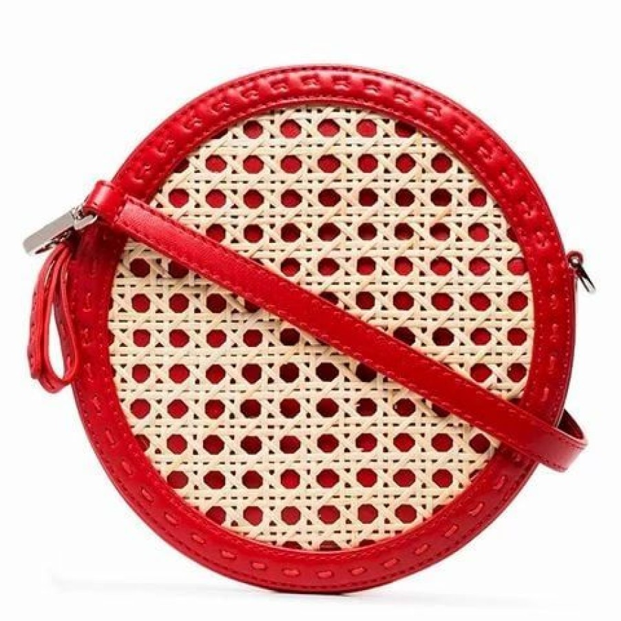 * | Mehry Mu Tambourine Crossbody Leather & Rattan Bag Red