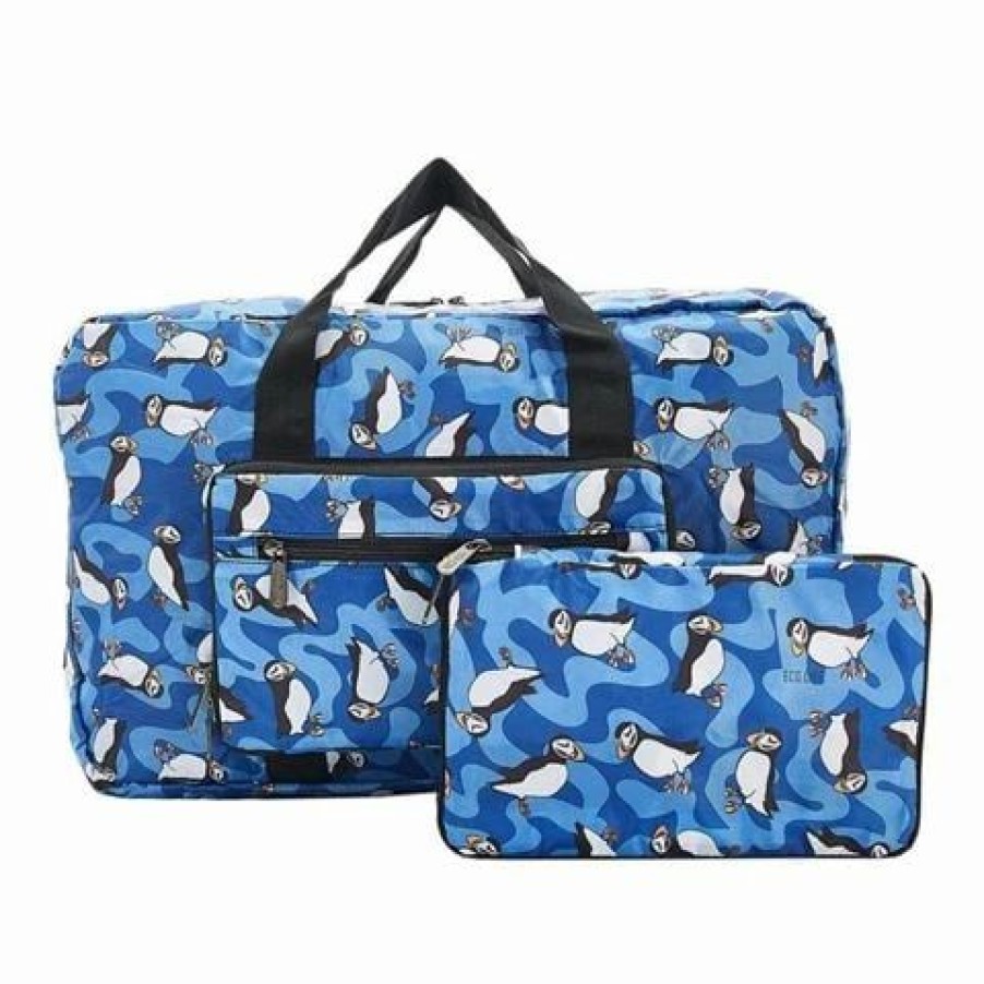 * | Eco-Chic Lightweight Foldable Bag Puffin Holdall Blue