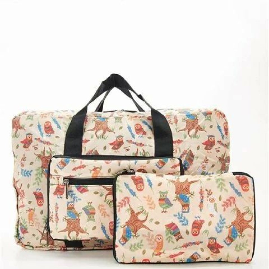 * | Eco-Chic Lightweight Foldable Bag Owl Holdall Beige