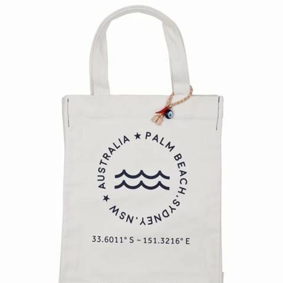 * | Med Blue Signature Canvas Tote Bag Palm Beach