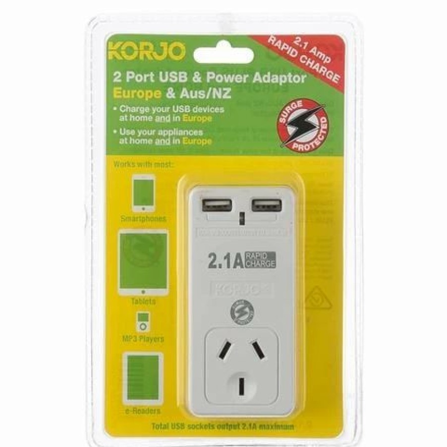 * | Korjo Two Port Usb Adaptor Plug For Australia And Europe