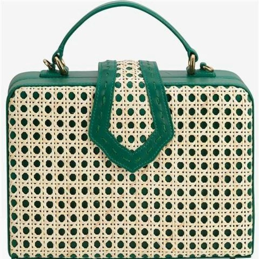 * | Mehry Mu Fey Box Leather & Rattan Bag Emerald Green