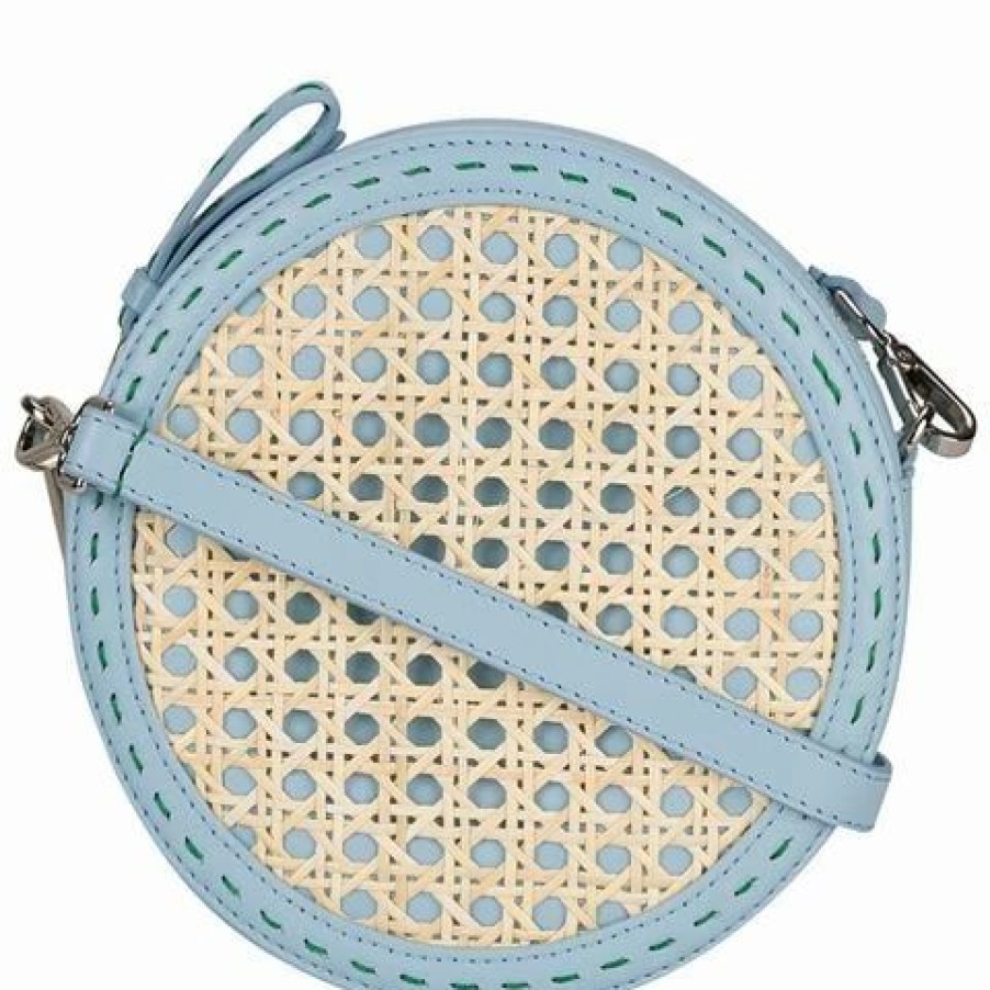 * | Mehry Mu Tambourine Crossbody Leather & Rattan Bag Blue