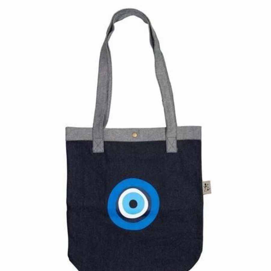 * | Mondano Greek Mati Fabric Tote Bag Denim