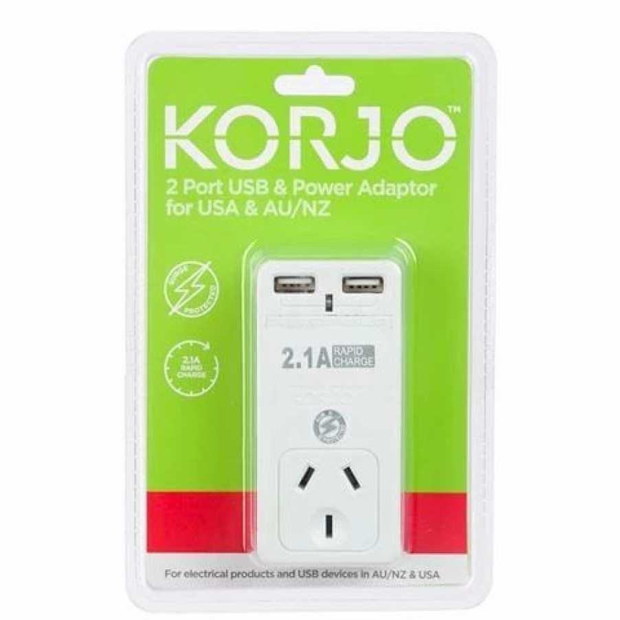 * | Korjo Two Port Usb Adaptor Plug For Australia And The Usa